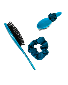 SET SPAZZOLA CON SCRUNCHIE SHINY BLU